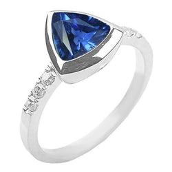 Bijoux de pierres précieuses de diamant 2 carats trillion lunette sertie bague saphir bleu