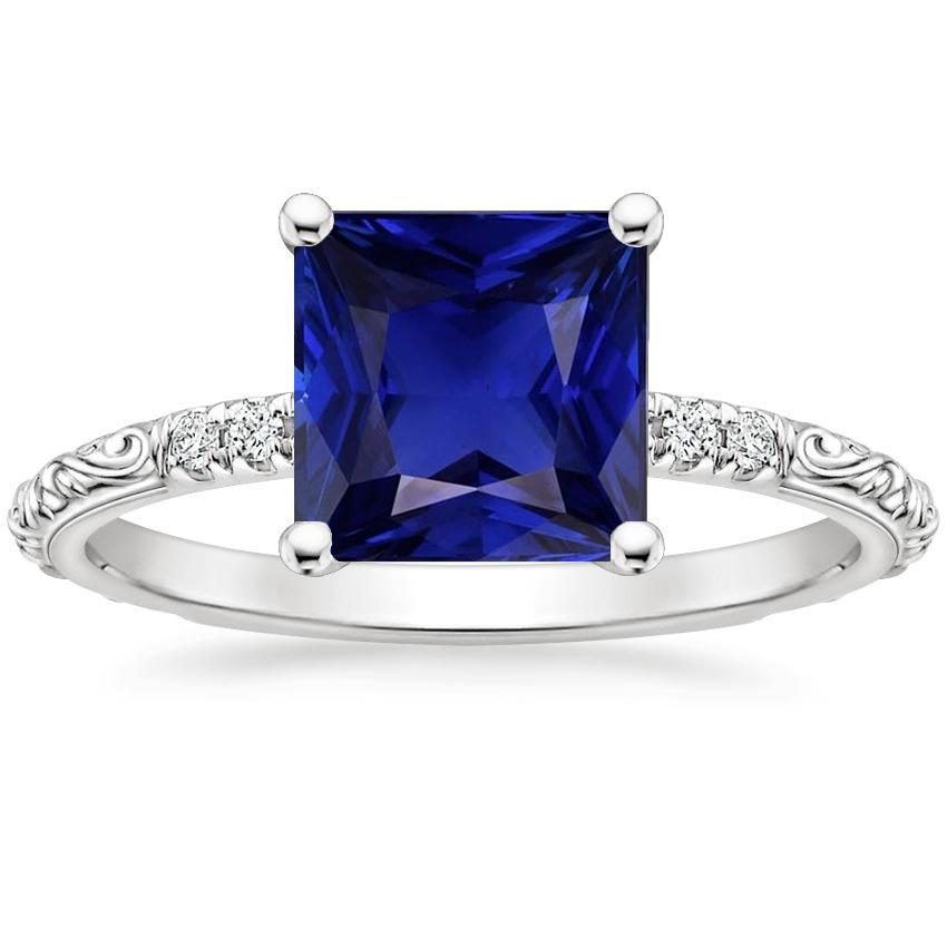 Bijoux en diamant Bague en saphir bleu de style vintage accentué de 5.25 carats - HarryChadEnt.FR