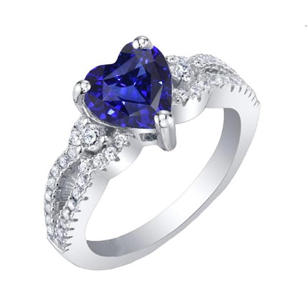 Bijoux en diamant pour femme Bague en saphir de Ceylan coeur 3 carats tige fendue - HarryChadEnt.FR