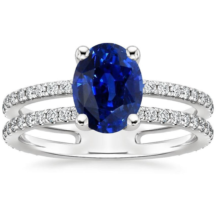 Bijoux en diamant pour femme. saphir bleu. double tige. accents 4 carats - HarryChadEnt.FR