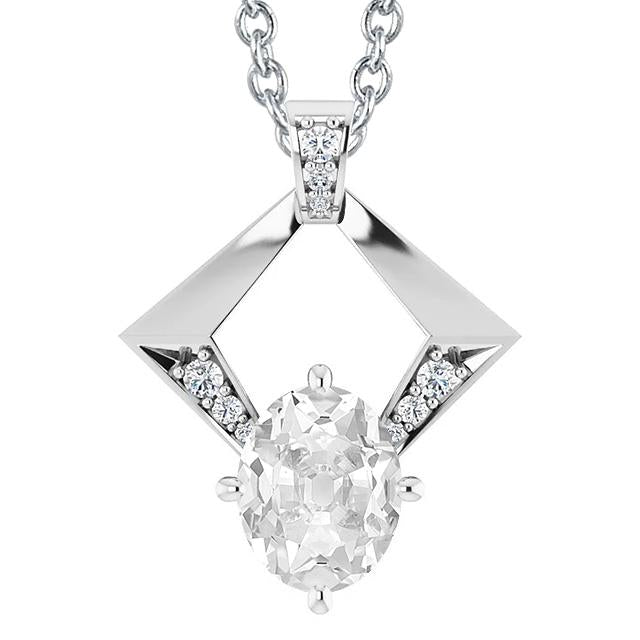 Bijoux en or Pendentif Diamant Rond & Ovale Old Cut 4 Carats 14K - HarryChadEnt.FR