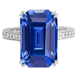 Bijoux en or diamant serti de griffes bague saphir bleu 5 carats millegrain