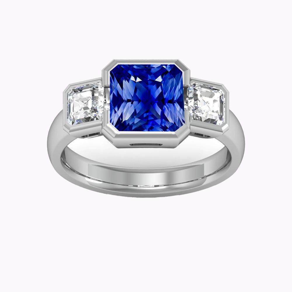 Bijoux en pierres précieuses 3 pierres saphir radieux et diamants Asscher 3 carats - HarryChadEnt.FR