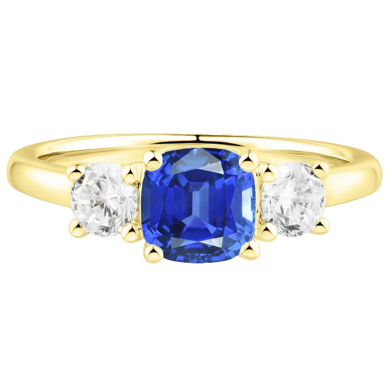 Bijoux en pierres précieuses Bague 3 pierres coussin saphir diamant 4.50 carats - HarryChadEnt.FR