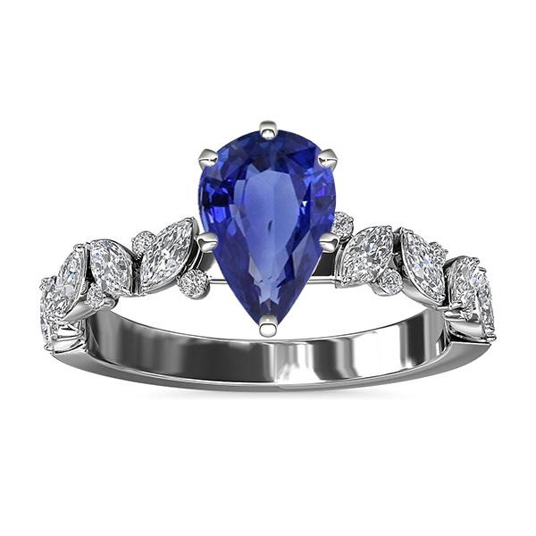 Bijoux en pierres précieuses Bague Saphir Bleu Marquise & Diamants Ronds 3 Carats - HarryChadEnt.FR