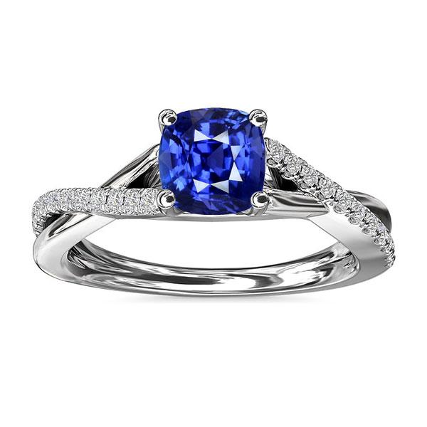 Bijoux en pierres précieuses Coussin Bague Saphir Tige torsadée 2.50 Carats - HarryChadEnt.FR