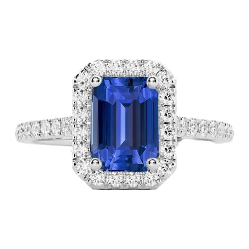 Bijoux en pierres précieuses Halo Bague en diamant saphir du Sri Lanka 4.50 carats - HarryChadEnt.FR