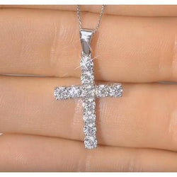 Bijoux pendentif croix dames diamant rond 2 ct