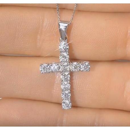 Bijoux pendentif croix dames diamant rond 2 ct - HarryChadEnt.FR