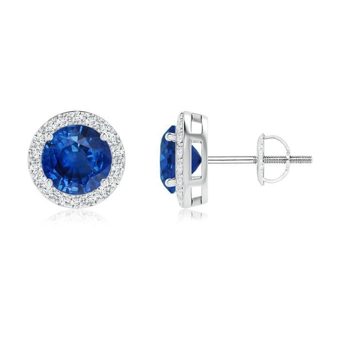 Boucle D'Oreille Clous Saphir Ceylan Diamant Rond 4 Carats Or Blanc 14K - HarryChadEnt.FR