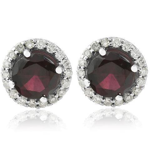 Boucle D'Oreille Clous Saphir Rouge Diamant Rond 3.60 Carats Or Blanc 14K - HarryChadEnt.FR