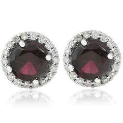 Boucle D'Oreille Clous Saphir Rouge Diamant Rond 3.60 Carats Or Blanc 14K