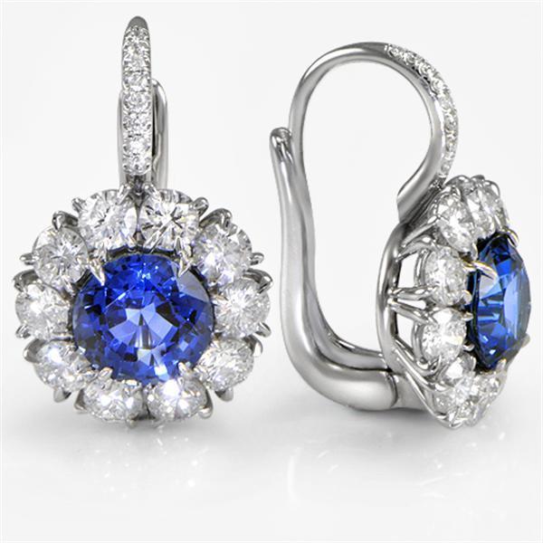 Boucle D'Oreille Créole Diamant Saphir Bleu Sri Lanka Or Blanc 5 Carats 14K - HarryChadEnt.FR