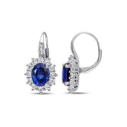 Boucle D'Oreille Créole Femme Diamant Et Saphir Bleu 3.80 Carats Or Blanc