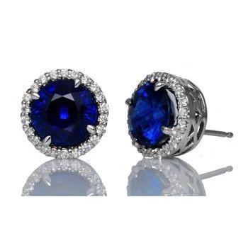 Boucle D'Oreille Diamants Saphir Bleu Halo Or Blanc 14K 5 Carats - HarryChadEnt.FR