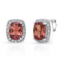 Boucle D'Oreille En Tourmaline Rose Et Diamants Or Blanc 14K 14.40 Ct