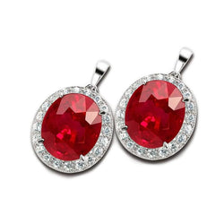 Boucle D'Oreille Femme Rubis Ovale Rouge Et Diamants 10.60 Carats Neuf