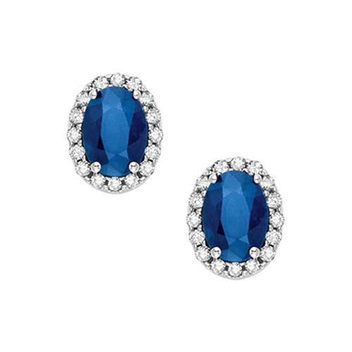Boucle D'Oreille Ovale Saphir Diamants 4.60 Carats Or Blanc 14K - HarryChadEnt.FR