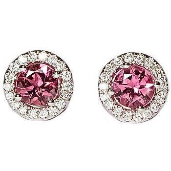 Boucle D'Oreille Ronde 8 Carats Tourmaline & Diamants Pavés Or Blanc 14K - HarryChadEnt.FR