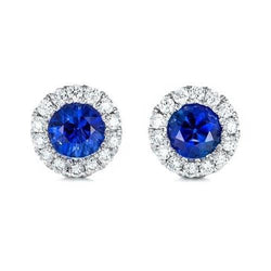 Boucle D'Oreille Ronde Saphir & Diamant 6.80 Carats Or Blanc 14K