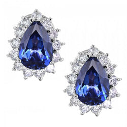 Boucle D'oreille Ceylan Bleu Saphir Et Diamant Or Blanc 3.50 Ct 14K