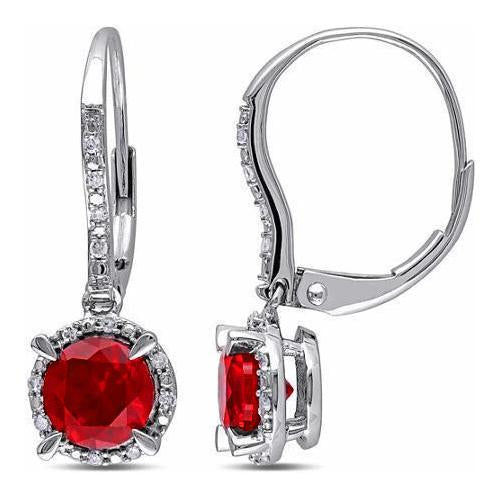 Boucle D'oreille Créole Femme Or Blanc Rubis Rouge Et Diamant 3.68 Carats - HarryChadEnt.FR