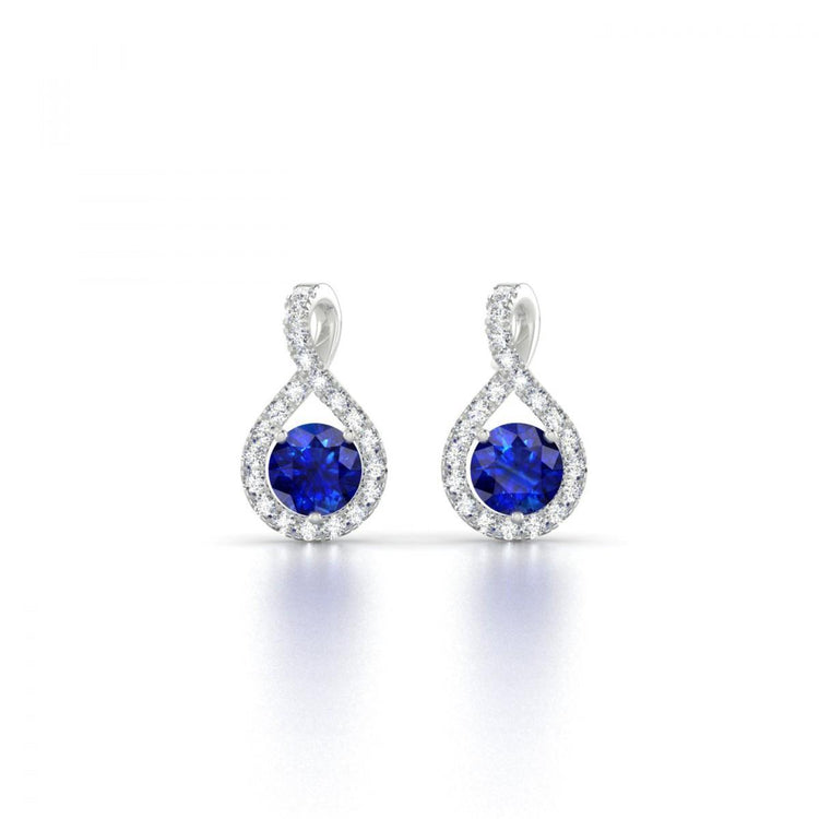 Boucle D'oreille Femme Saphir Bleu Et Diamant 4 Carats Or Blanc 14K - HarryChadEnt.FR
