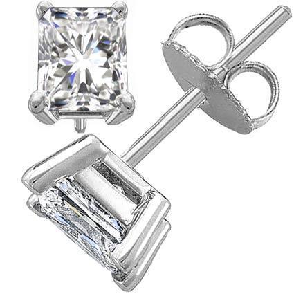 Boucle D'oreille Solitaire Diamant Taille Radiant Or Blanc 2 Carats 14K - HarryChadEnt.FR