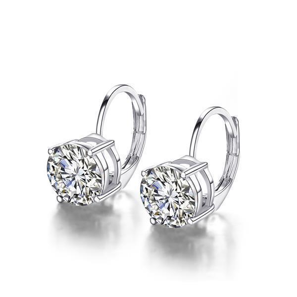 Boucle d'oreille à levier diamant solitaire rond en or blanc 2 carats 14K - HarryChadEnt.FR