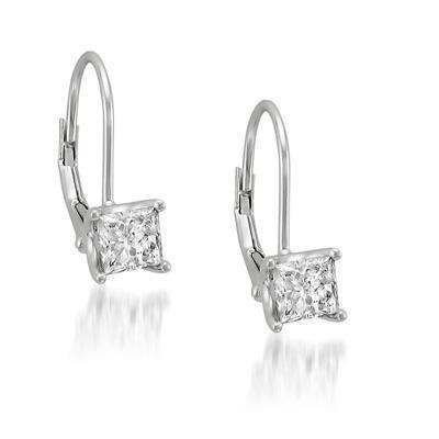 Boucle d'oreille à levier diamant solitaire taille princesse 1 carat - HarryChadEnt.FR
