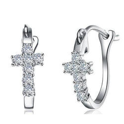 Boucle d'oreille anneau croisé en or blanc 14K avec diamants ronds de 2,1 carats
