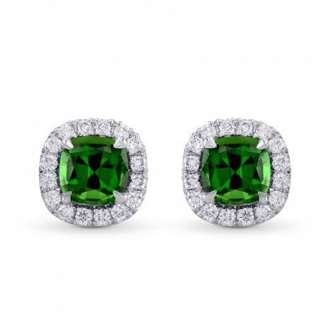 Boucle d'oreille avec halo de diamants en tourmaline verte de 13.40 ct en or blanc 14 carats - HarryChadEnt.FR
