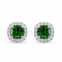 Boucle d'oreille avec halo de diamants en tourmaline verte de 13.40 ct en or blanc 14k