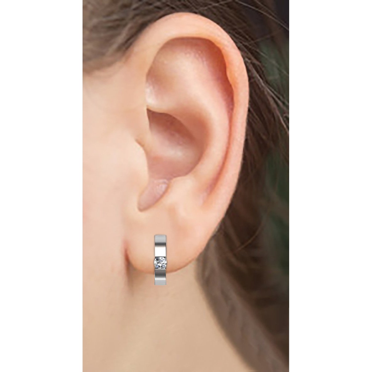 Boucles d'oreilles créoles diamant solitaire taille ronde 1.5 ct en or blanc 14 carats - HarryChadEnt.FR