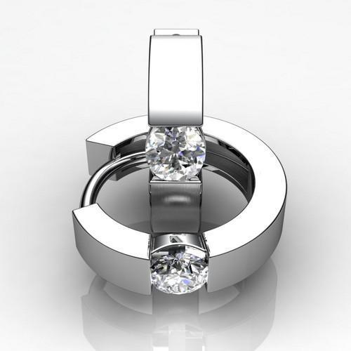 Boucles d'oreilles créoles diamant solitaire taille ronde 1.5 ct en or blanc 14 carats - HarryChadEnt.FR