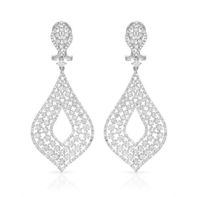 Boucle D'Oreille Lustre Femme Or Blanc 14K Diamants Ronds 5 Carats - HarryChadEnt.FR