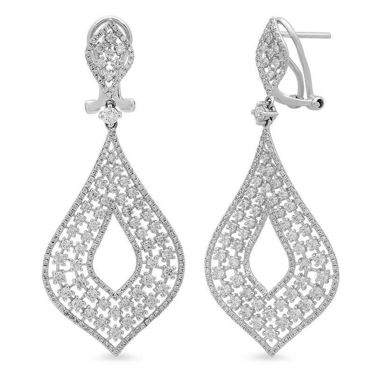 Boucle D'Oreille Lustre Femme Or Blanc 14K Diamants Ronds 5 Carats - HarryChadEnt.FR