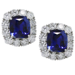 Boucle d'oreille diamant Sri Lanka taille coussin saphir bleu 6.40 carats