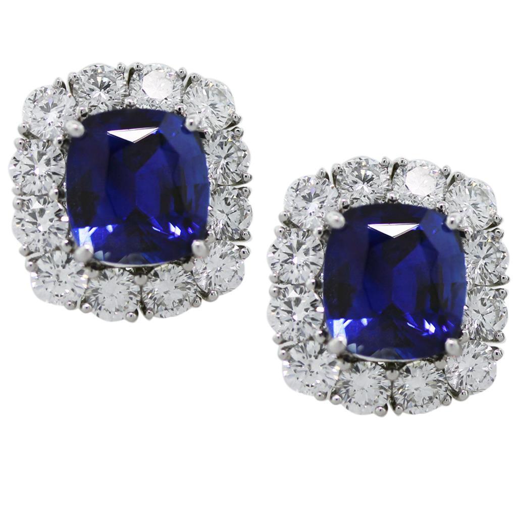 Boucle d'oreille diamant Sri Lanka taille coussin saphir bleu 6.40 carats - HarryChadEnt.FR