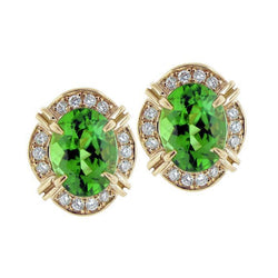 Boucle d'oreille diamant ovale tourmaline verte 15.28 carats en or jaune 14 carats