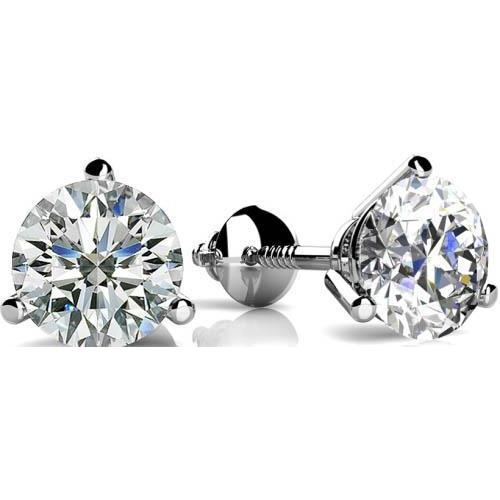 Boucle d'oreille diamant rond 2 carats en or blanc 14 carats serti griffes - HarryChadEnt.FR