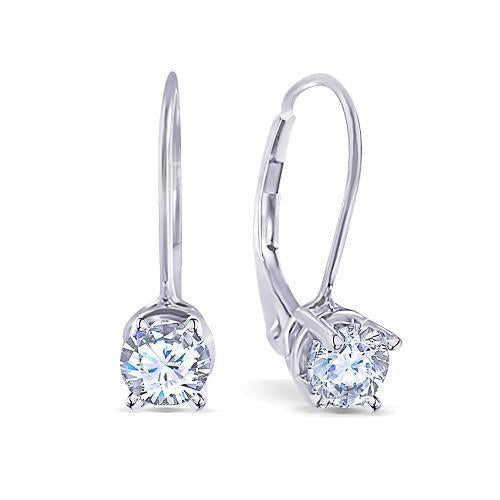 Boucle d'oreille diamant rond F Vs1 taille idéale 0.60 carat dos à levier WG 14K - HarryChadEnt.FR