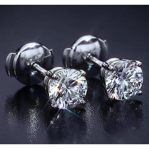 Boucle d'oreille diamant rond à quatre griffes 2.50 carats or blanc 14K - HarryChadEnt.FR