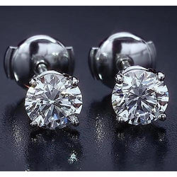Boucle d'oreille diamant rond à quatre griffes 2.50 carats or blanc 14K