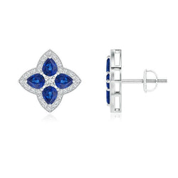 Boucle d'oreille diamant rond saphir bleu du Sri Lanka poire 7.06 carats