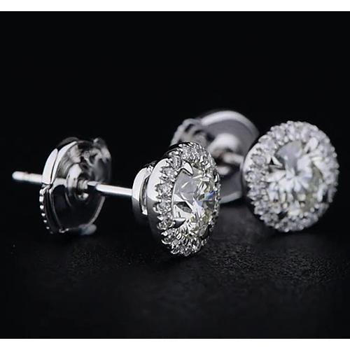 Boucle d'oreille diamant rond style halo 2.20 carats or blanc 14K - HarryChadEnt.FR