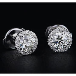 Boucle d'oreille diamant rond style halo 2.20 carats or blanc 14K