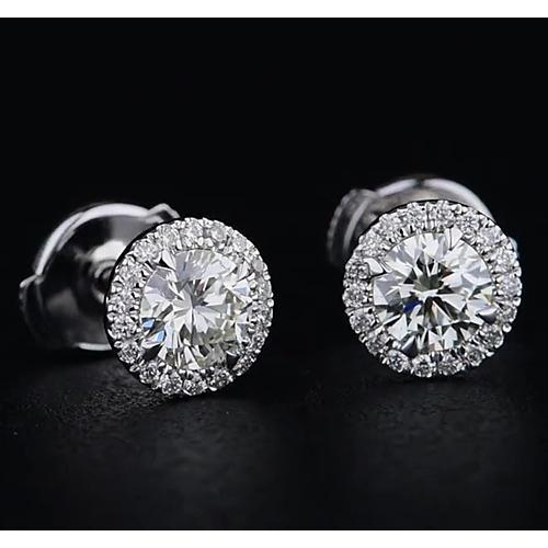 Boucle d'oreille diamant rond style halo 2.20 carats or blanc 14K - HarryChadEnt.FR