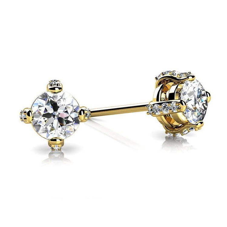 Boucle d'oreille diamant sertie griffes 1.50 carats or jaune 14K - HarryChadEnt.FR