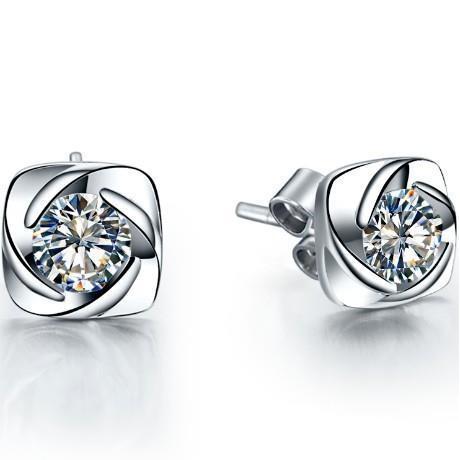 Boucle d'oreille diamant solitaire rond 1 carat or blanc 14 carats - HarryChadEnt.FR